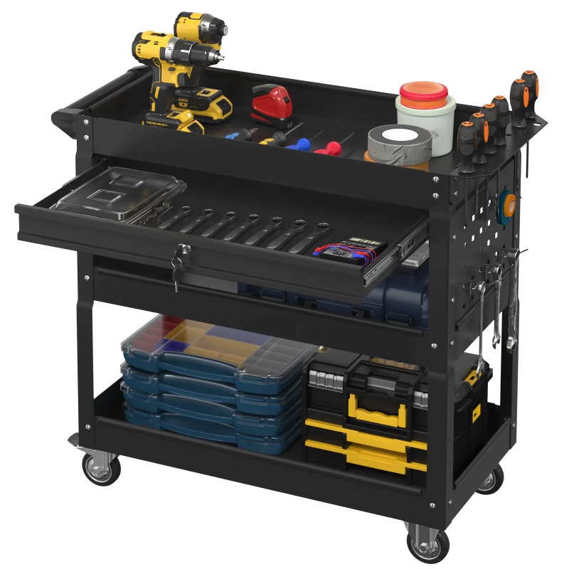 Workshop Garage Tools Manufacturer - Трехуровневая передвижная тележка для инструментов, усиленная,